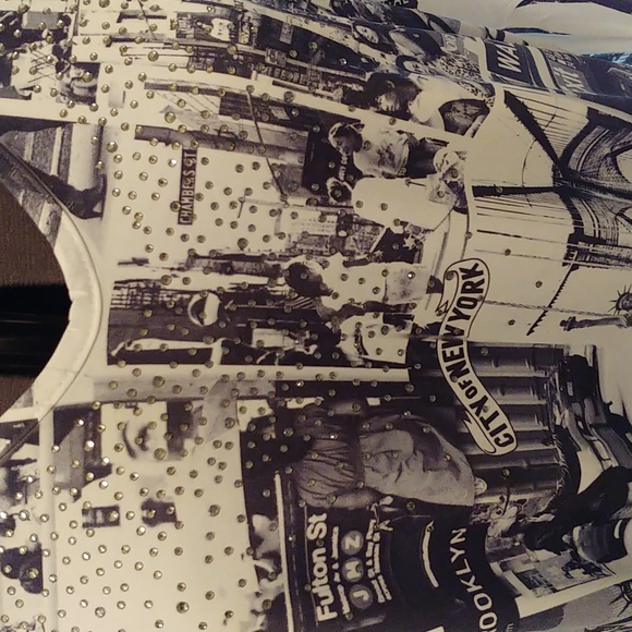 New York printed blouse sz large women's crystals decoration bodice - Picture 2 of 7